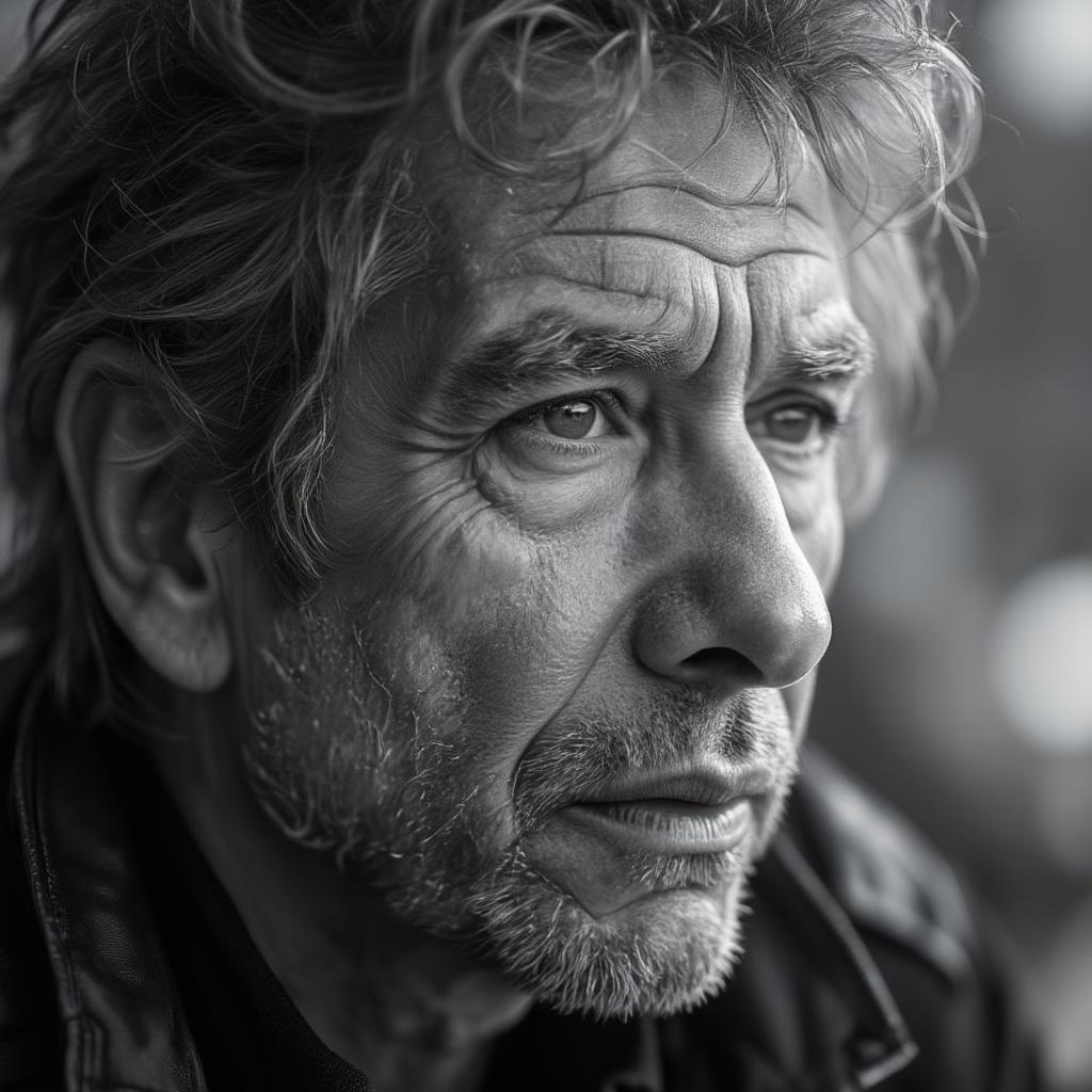 A portrait of an older Bob Dylan, reflecting on his long and influential career.