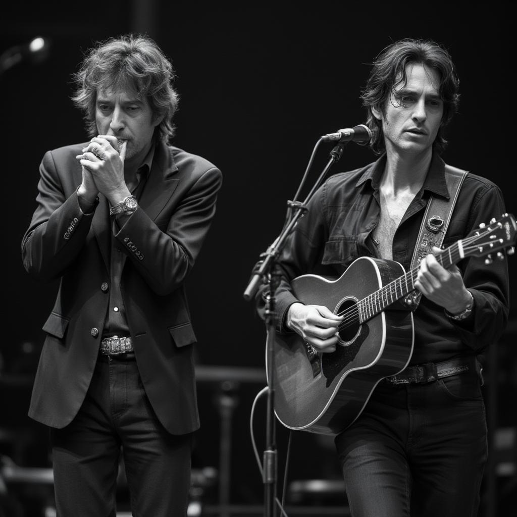 Bob Dylan and Townes Van Zandt Performing On Stage