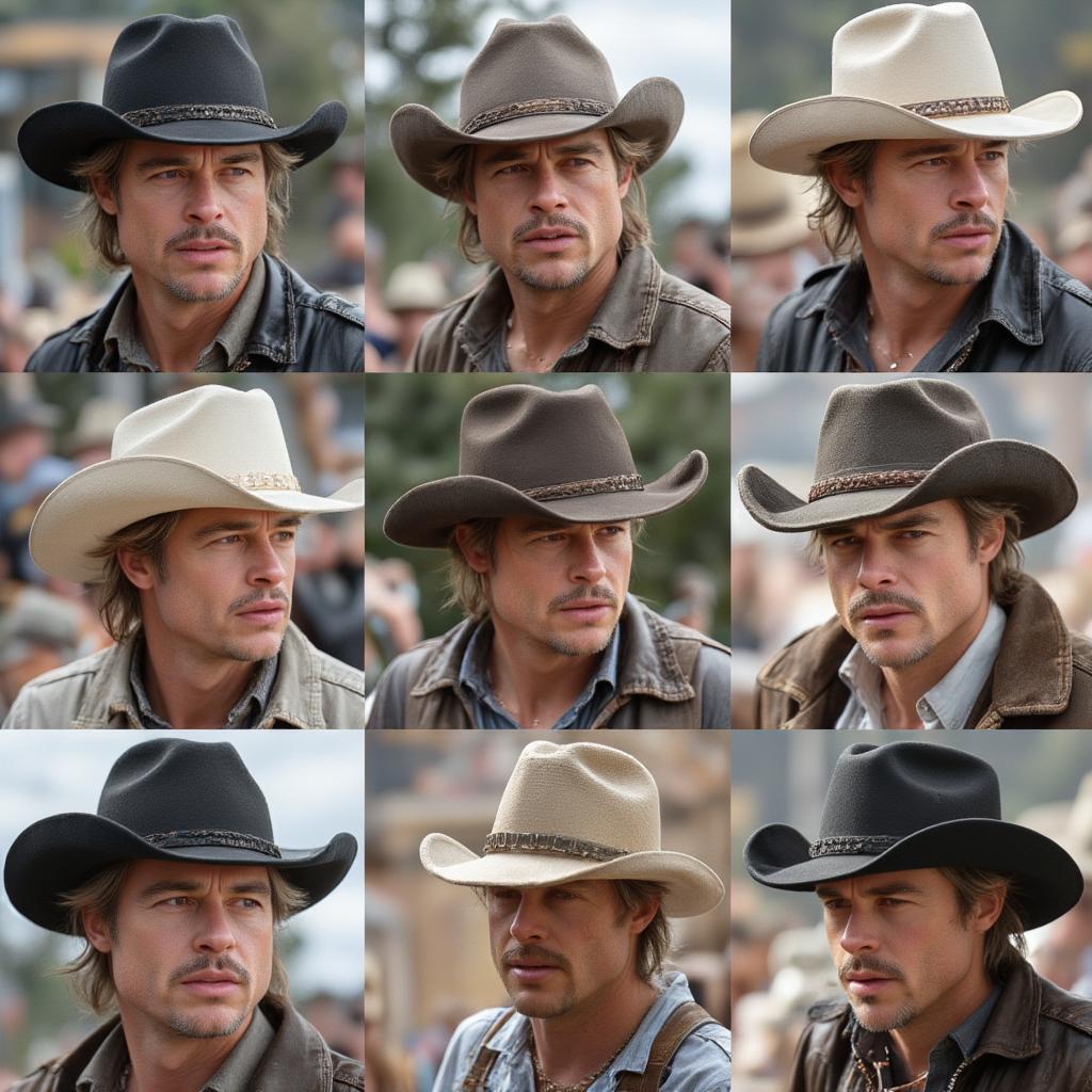 brad pitt shown wearing different cowboy hats