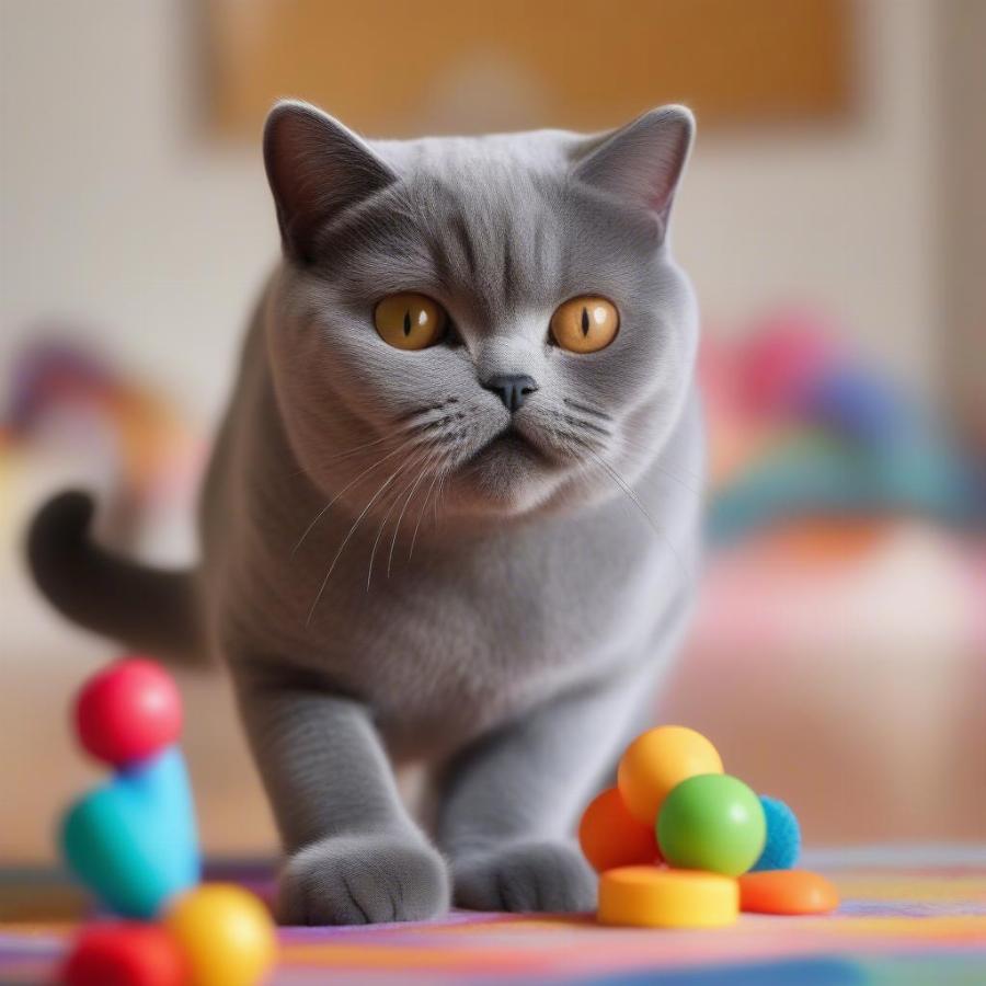 British Shorthair Enjoying a New Toy