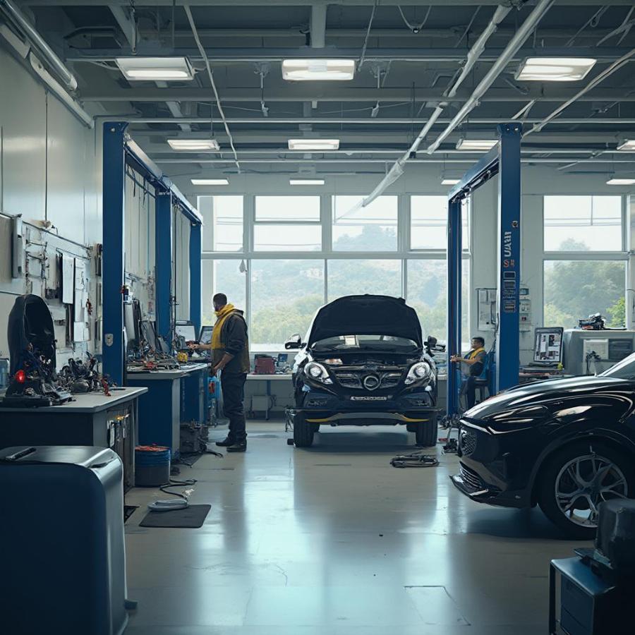 Modern Car Mechanic Training Facility with Advanced Equipment