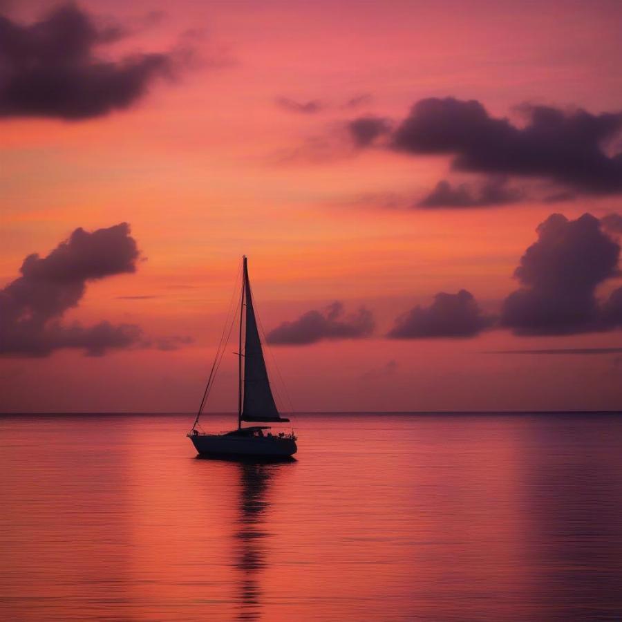 Sailing in the Caribbean at sunset