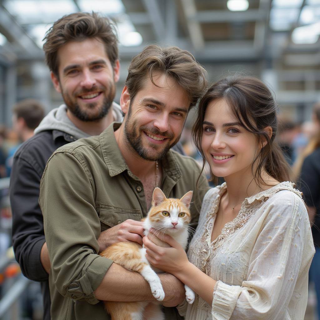 family adopting cat during event at shelter