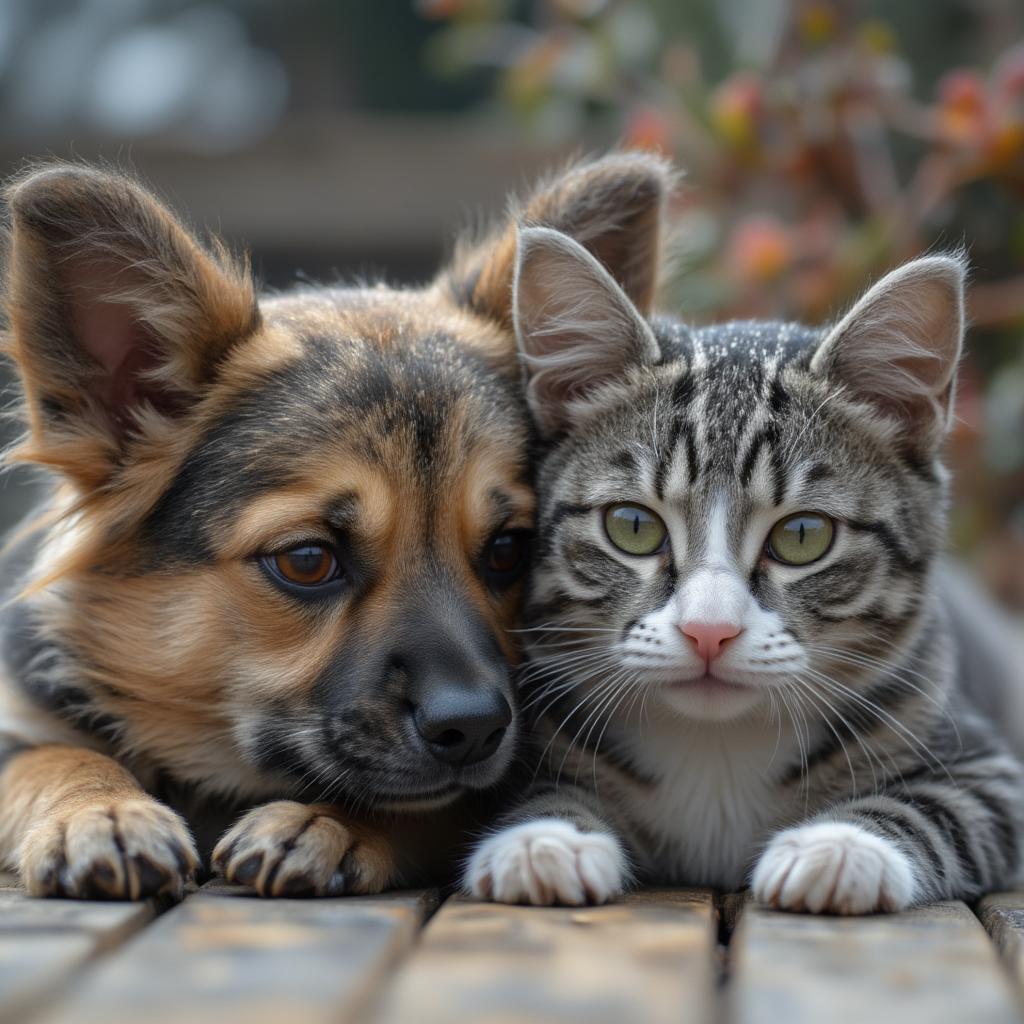 close-up of a cat and dog together