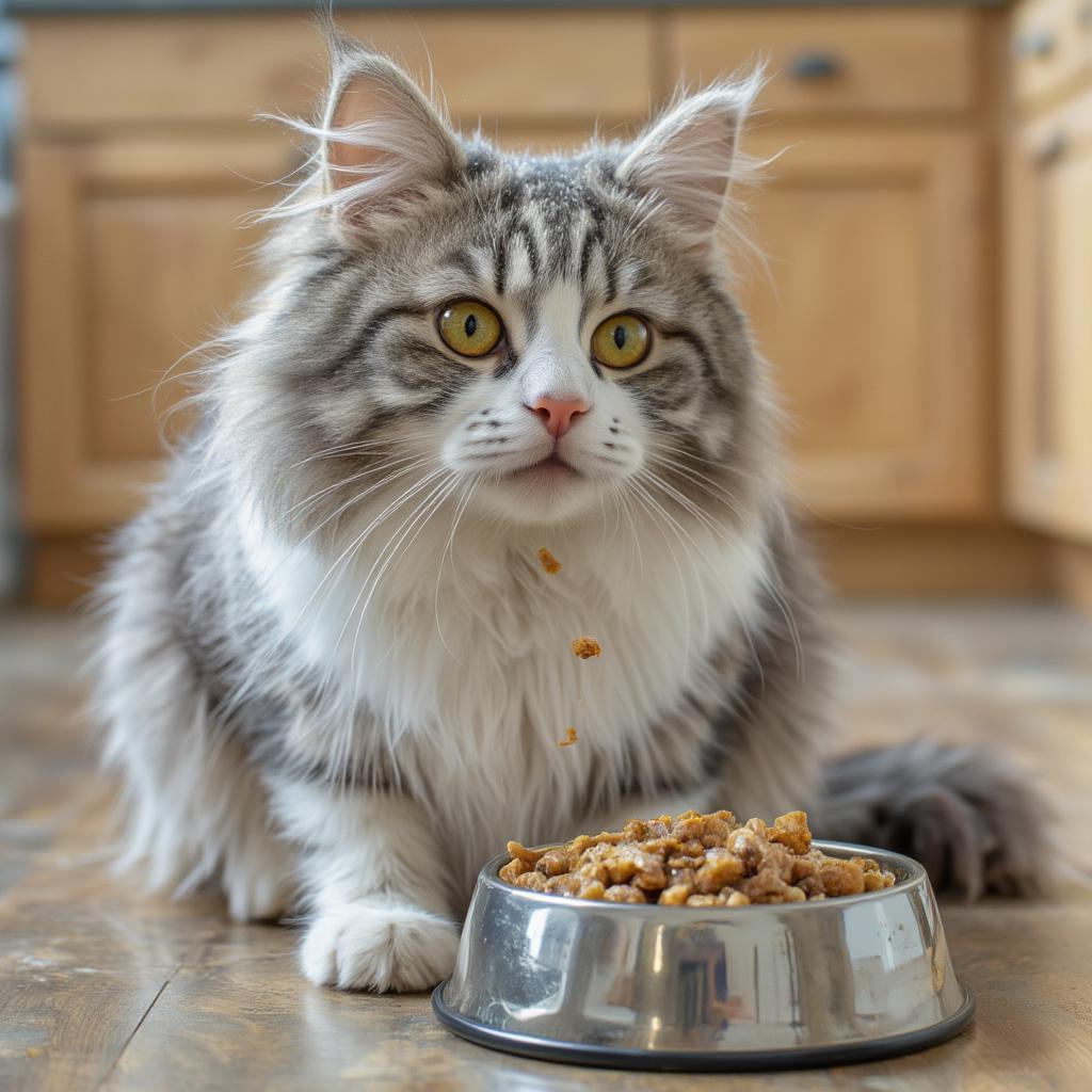 Happy cat enjoys gourmet wet food