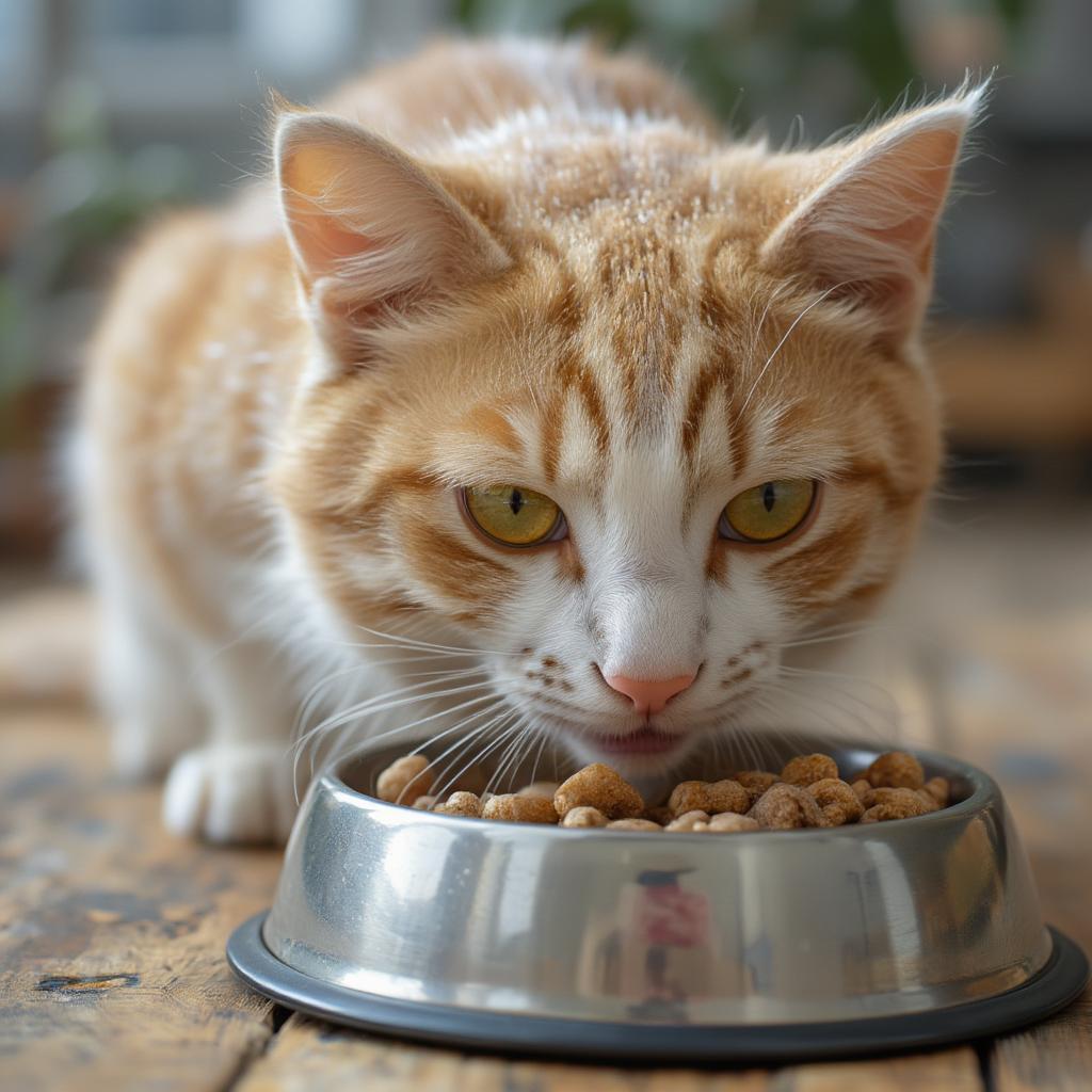 cat eating purina food bowl