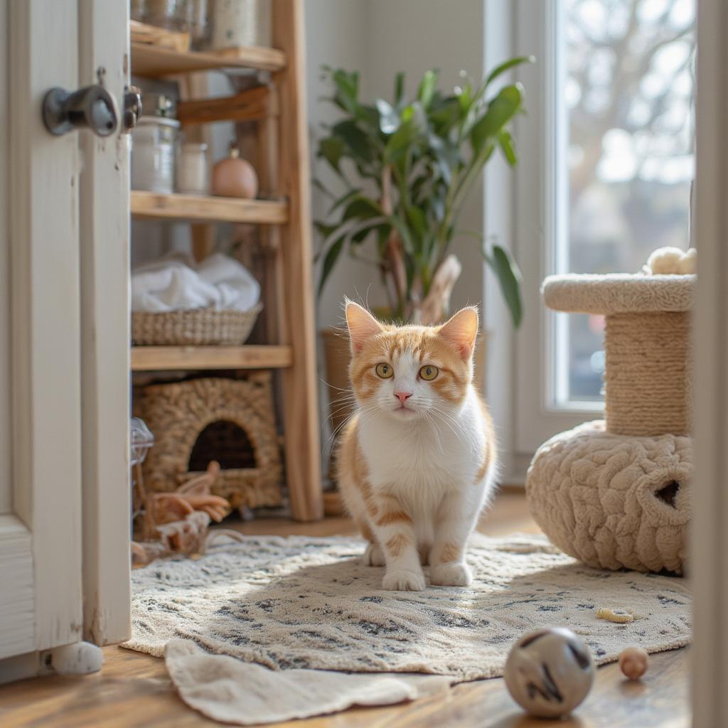 Cat Exploring New Home Safe Room