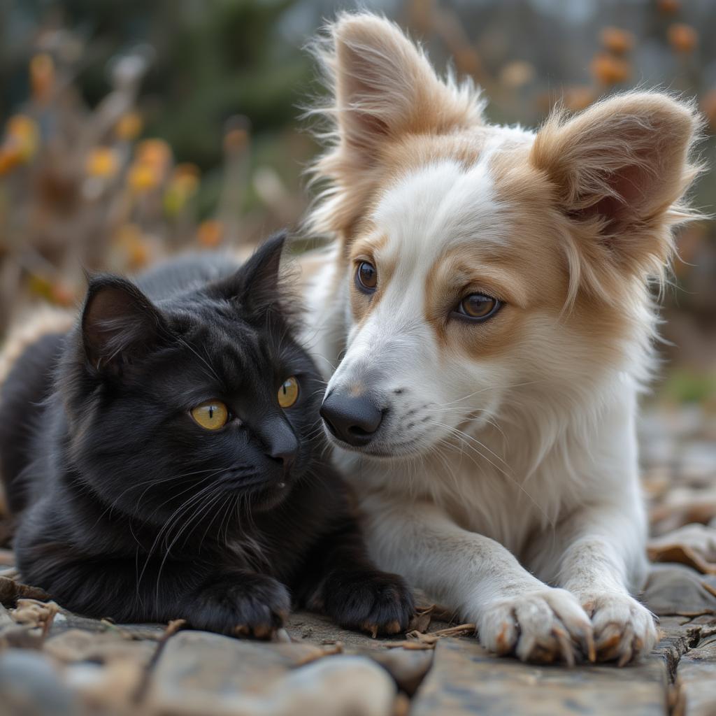 cat friendly dog gently sniffing cat