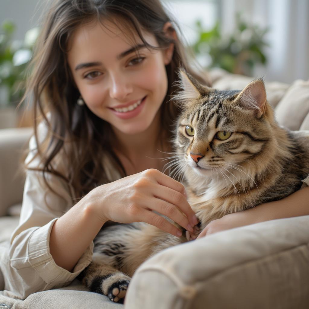 A cat and owner sharing an intimate moment