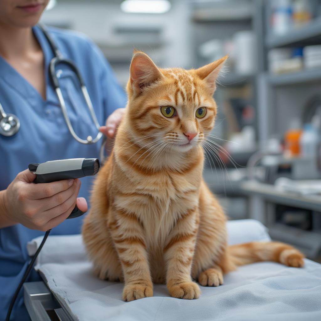 cat being scanned for microchip