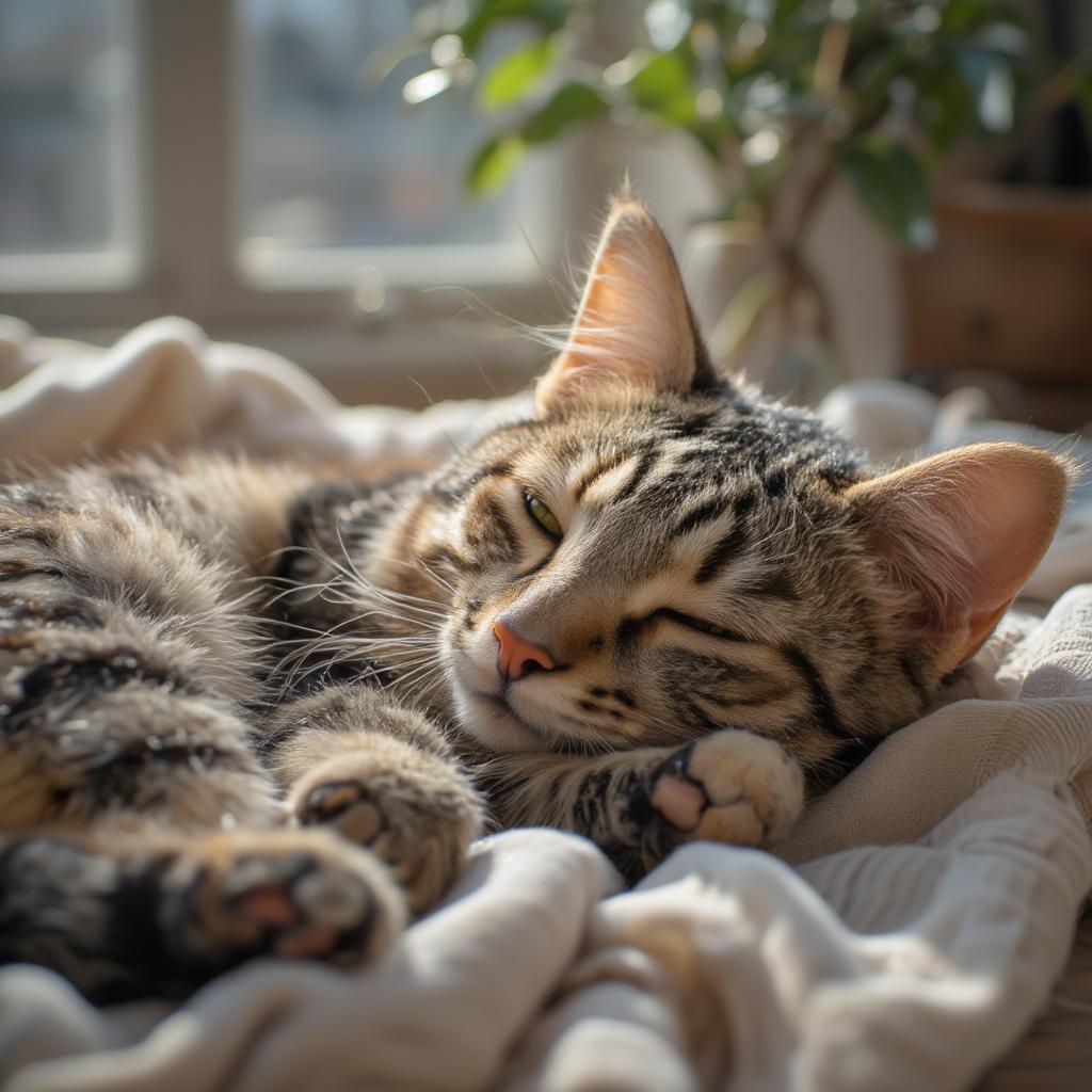 Cat Sleeping with a Cheshire Cat Grin