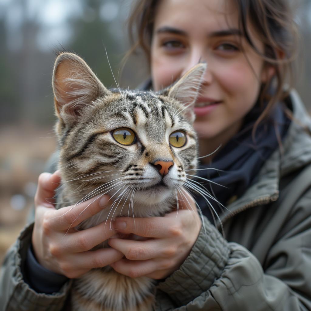 cats bonding with volunteers during playtime