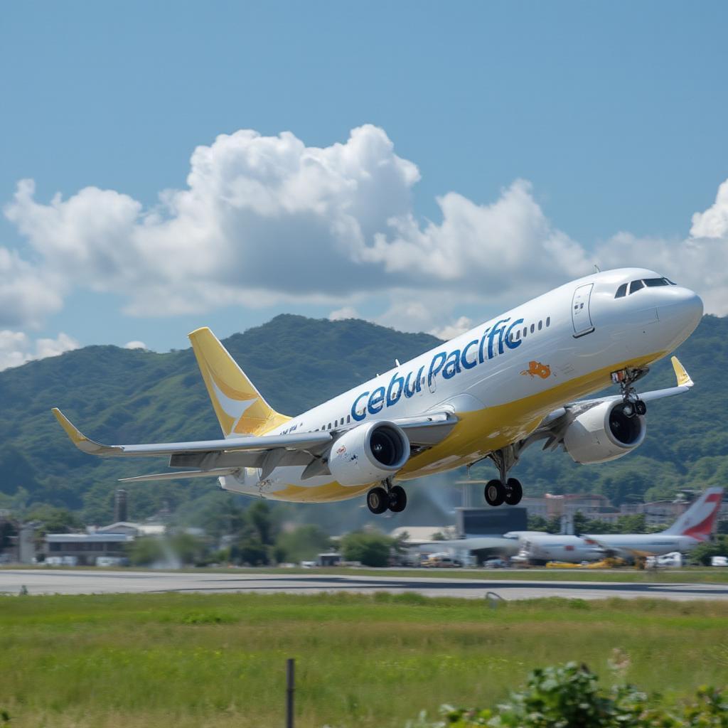 Cebu Pacific plane landing on the runway