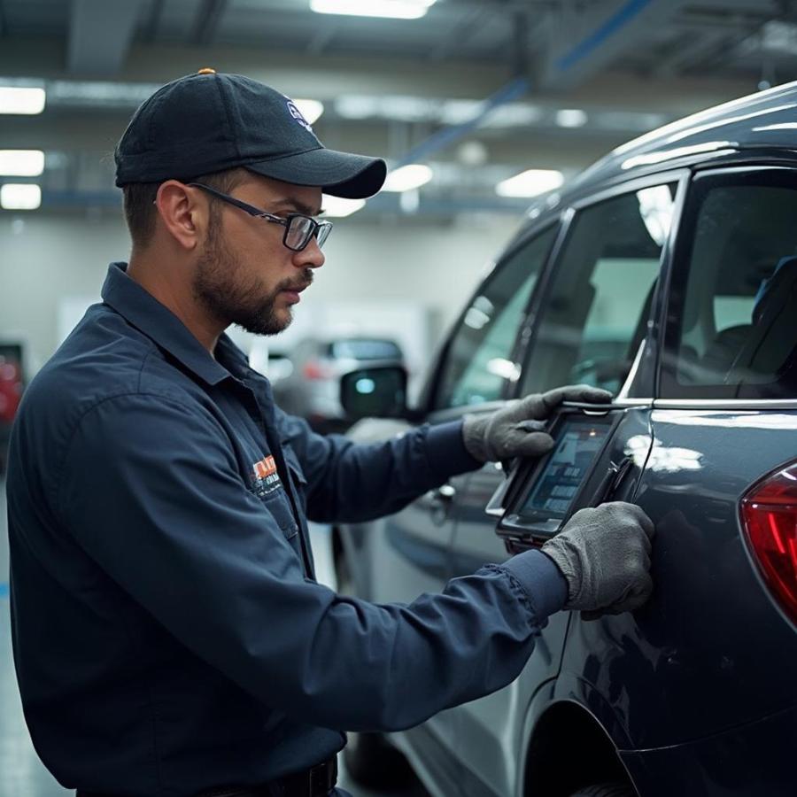 Certified Automotive Technician Diagnosing a Vehicle