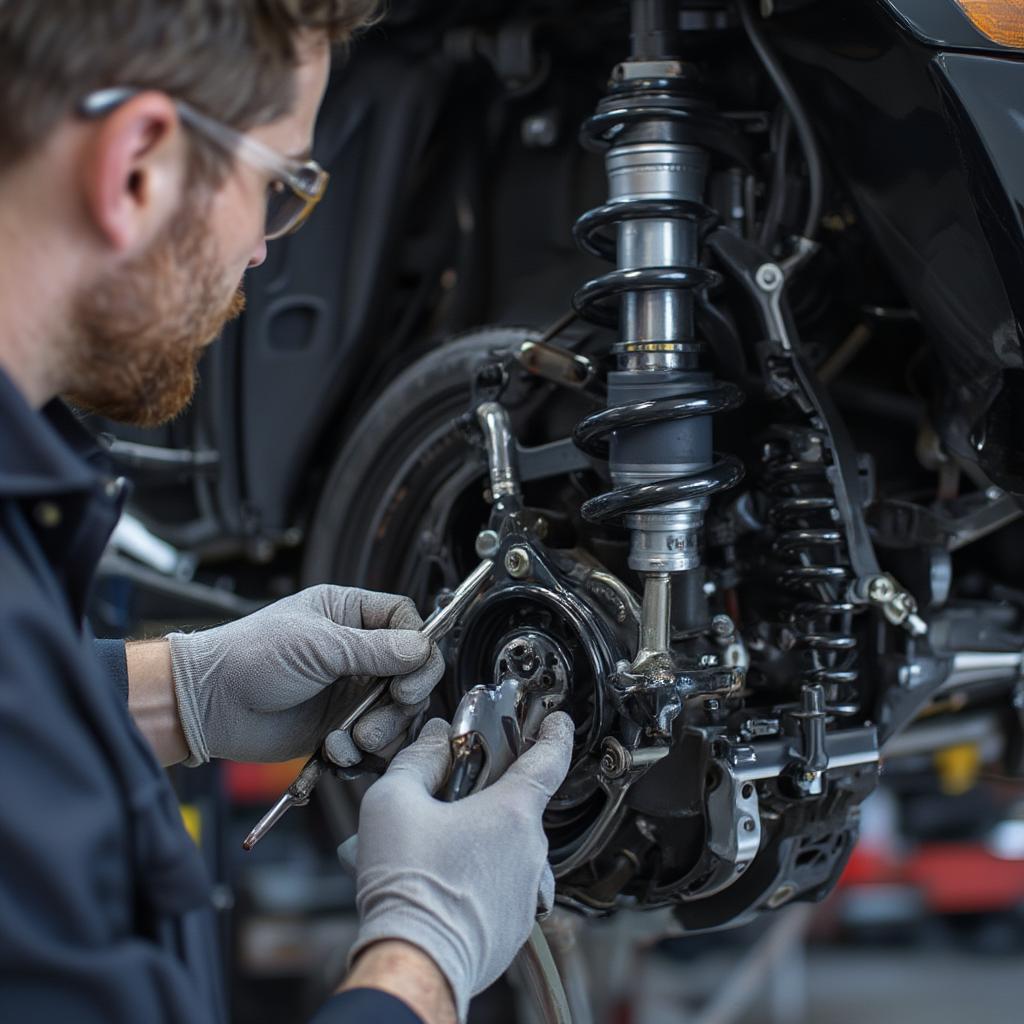 Mechanic Examining Car Suspension System