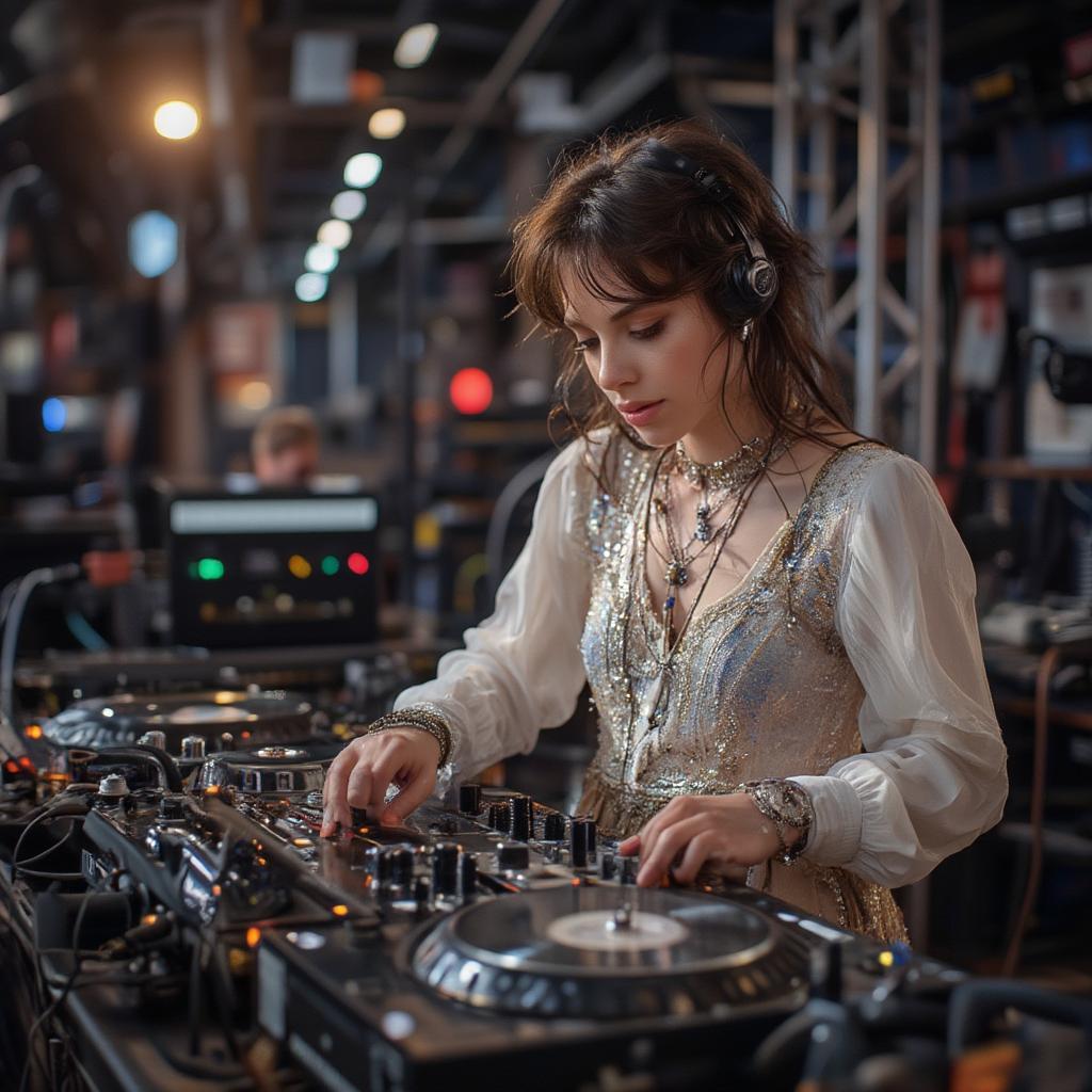 DJ playing cha cha disco records in a vinyl booth