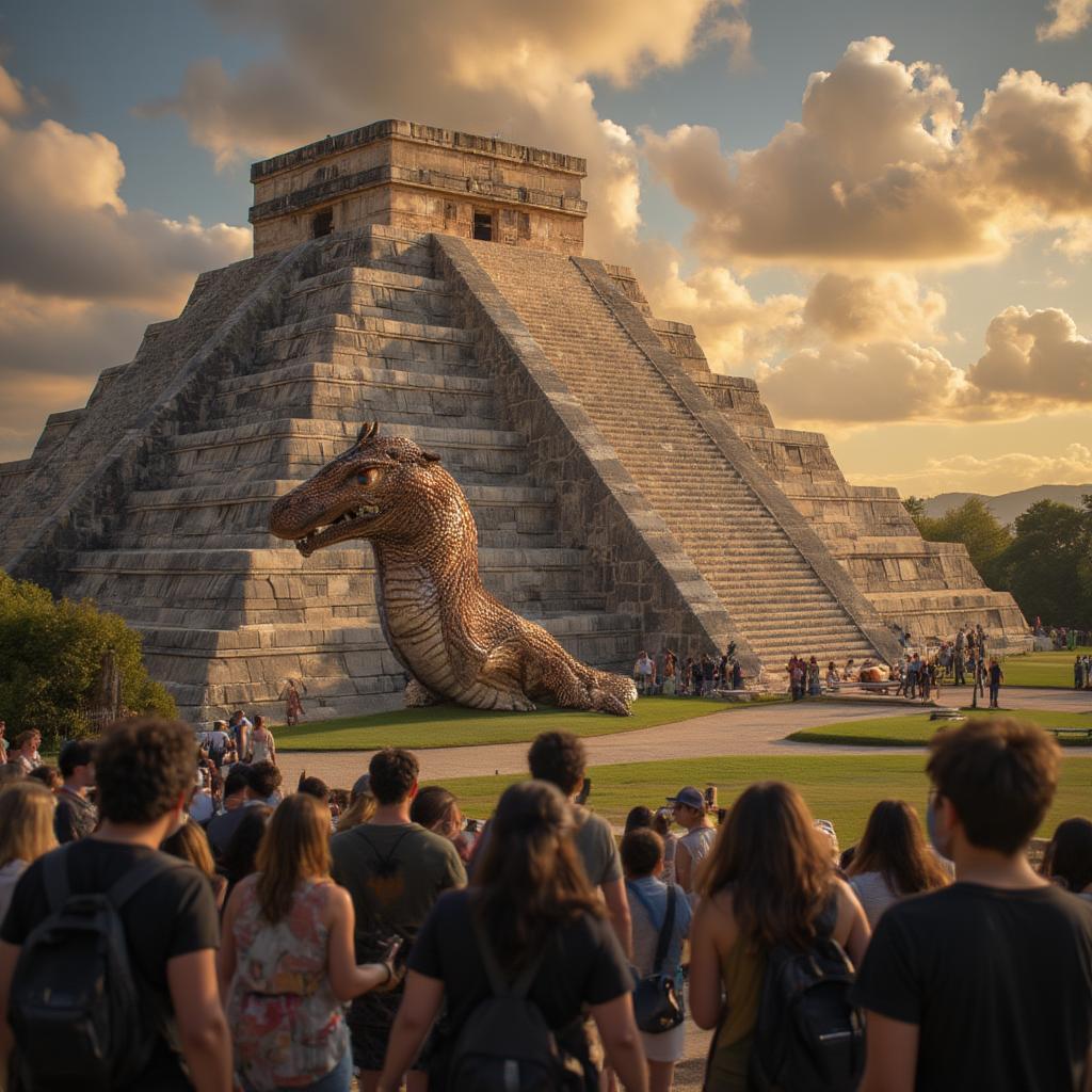 Chichen Itza's El Castillo during the equinox with serpent shadow