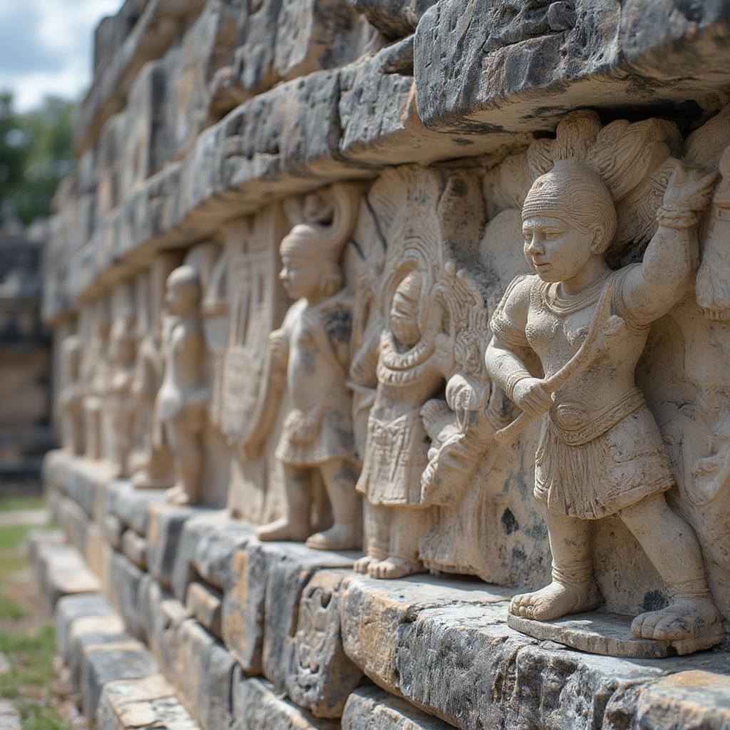 Chichen Itza Great Ball Court Game Depiction: Carvings illustrate Mayan ball game rituals.