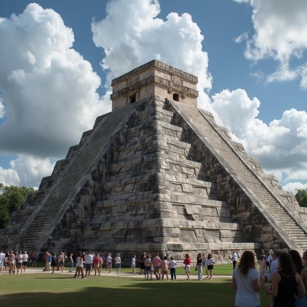 Chichen Itza pyramid with the serpent shadow during the equinox.