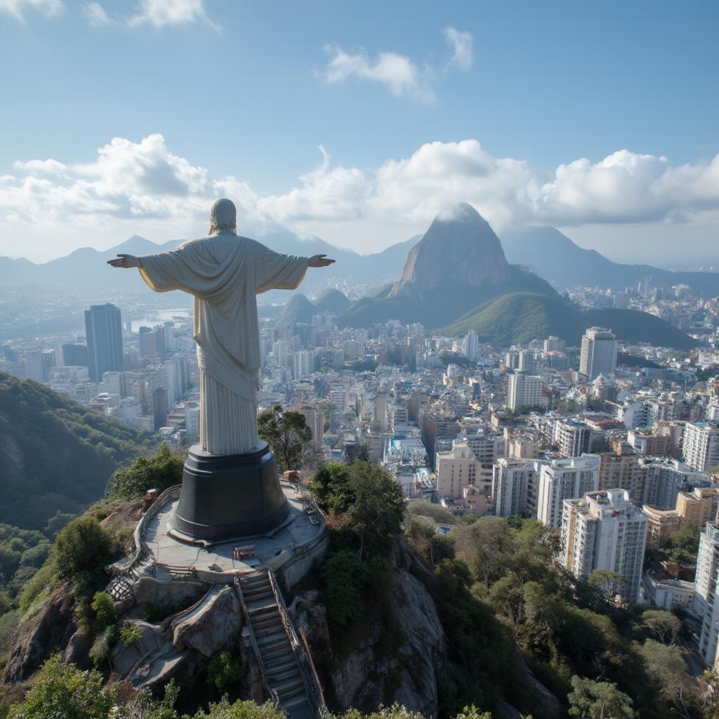 Christ the Redeemer statue towers over Rio de Janeiro, Brazil, a symbol of hope and redemption.