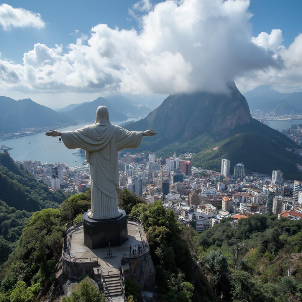 Christ the Redeemer statue overlooking Rio de Janeiro with outstretched arms