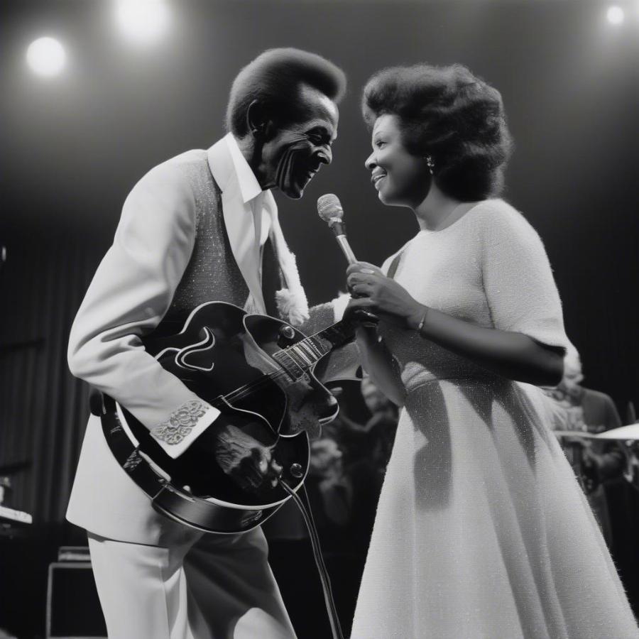 Chuck Berry and Ingrid Berry performing together on stage