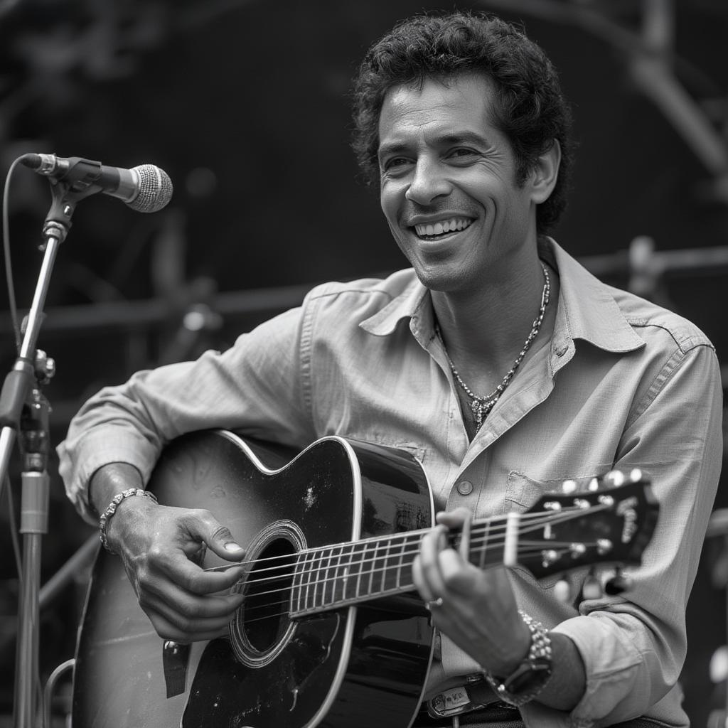 black and white photograph of chuck berry smiling