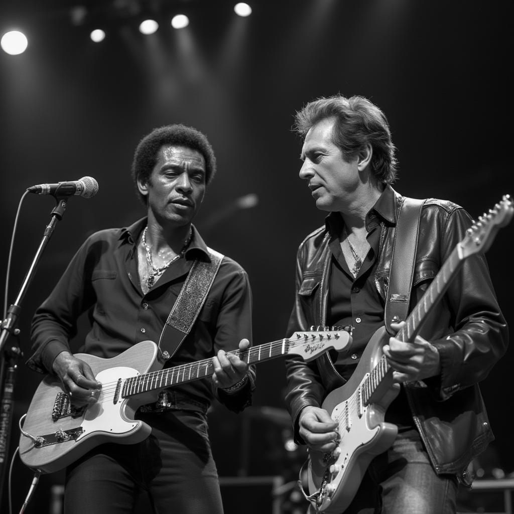 Chuck Berry and Bruce Springsteen performing together in 1995