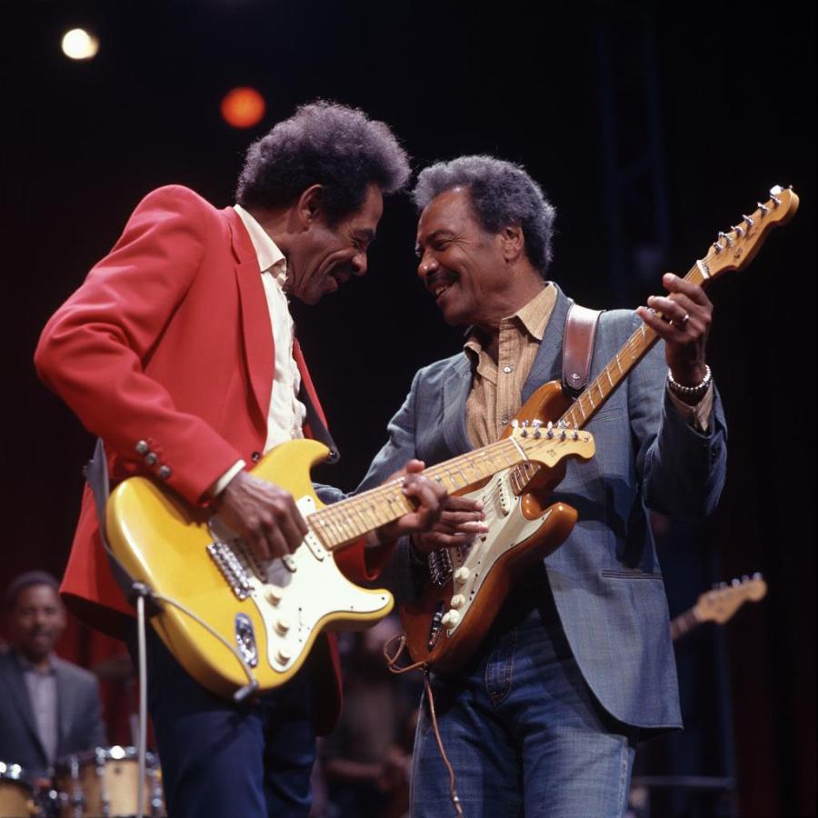 Chuck Berry and Eric Clapton Performing Together on Stage