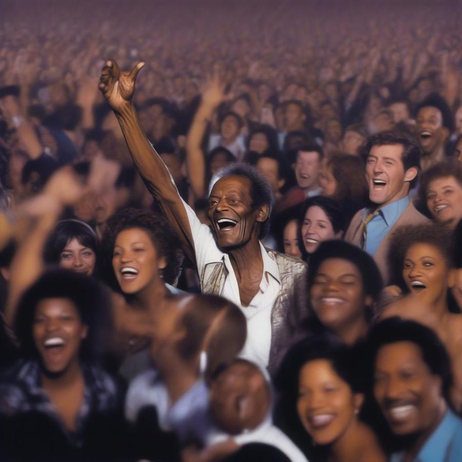 Chuck Berry performs to a cheering crowd, demonstrating his powerful connection with his fans and the impact of his music.