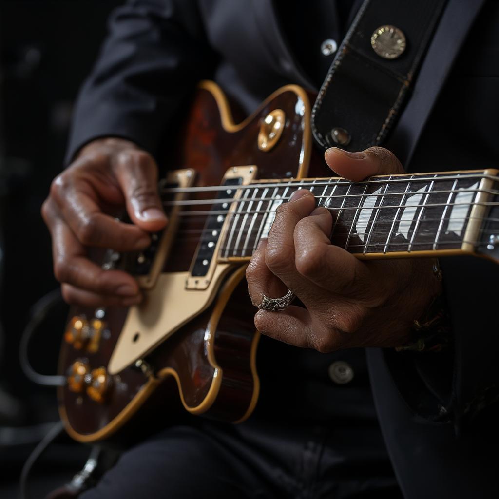 A Close-Up of Chuck Berry's Hands on his Guitar