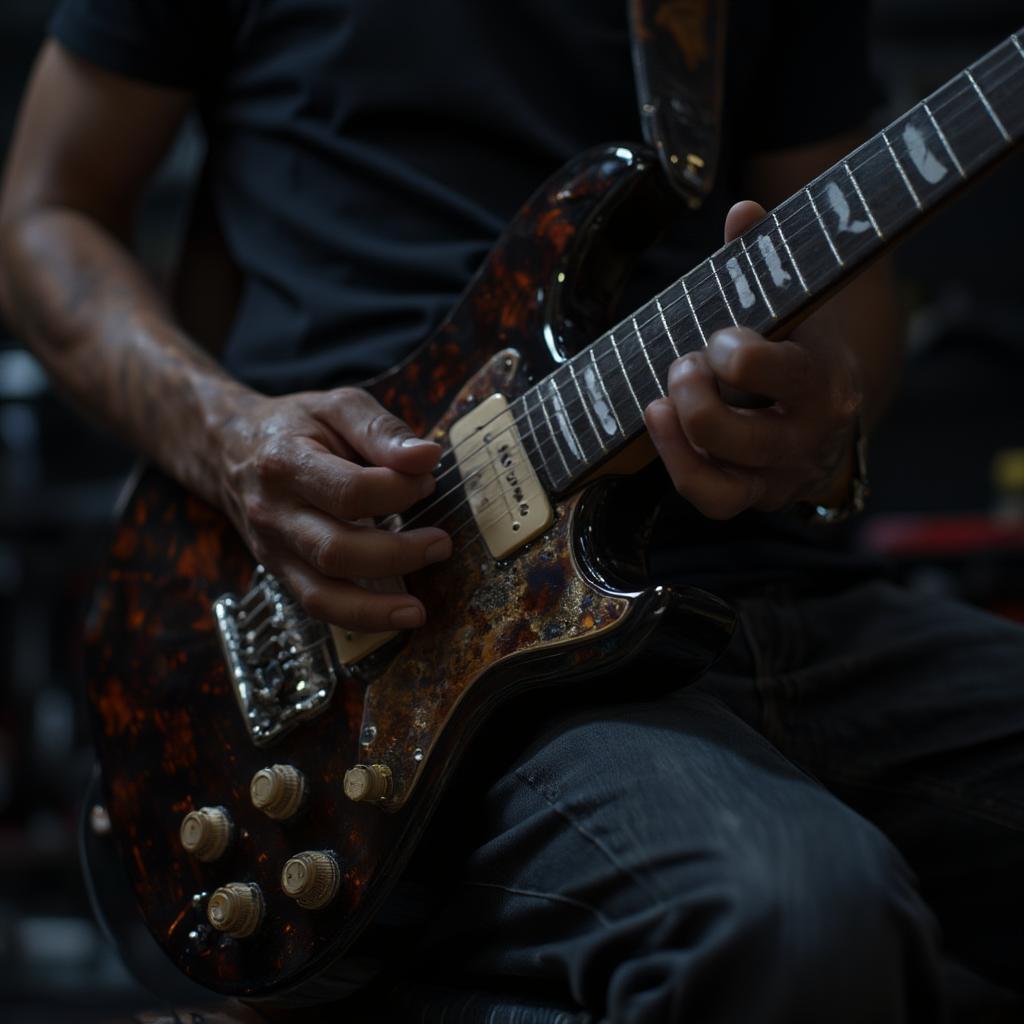 Close up view of chuck berry guitar