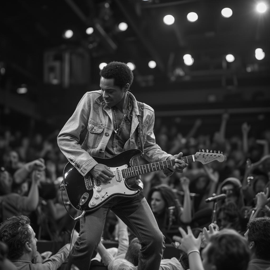 Chuck Berry electrifies the crowd at the Fillmore Auditorium with his iconic duckwalk and energetic performance.