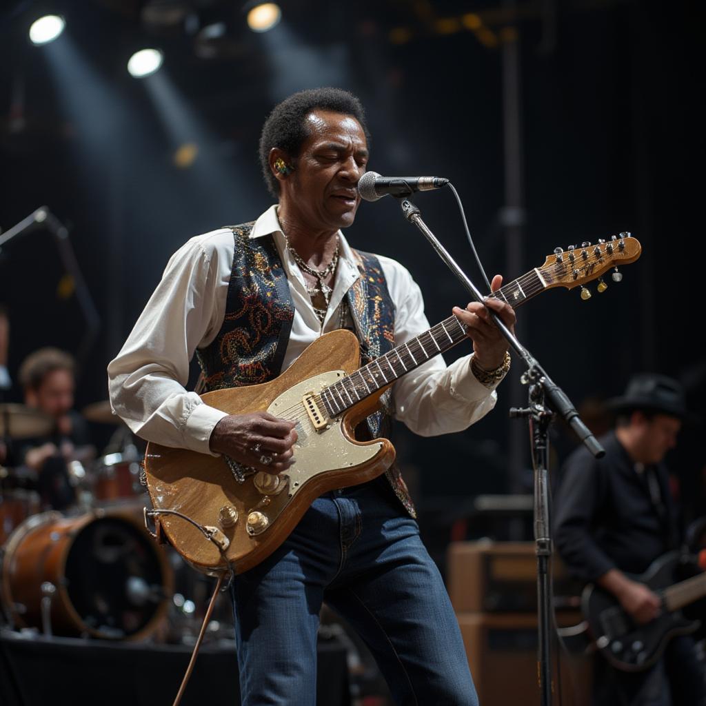 Chuck Berry Playing His Guitar on Stage