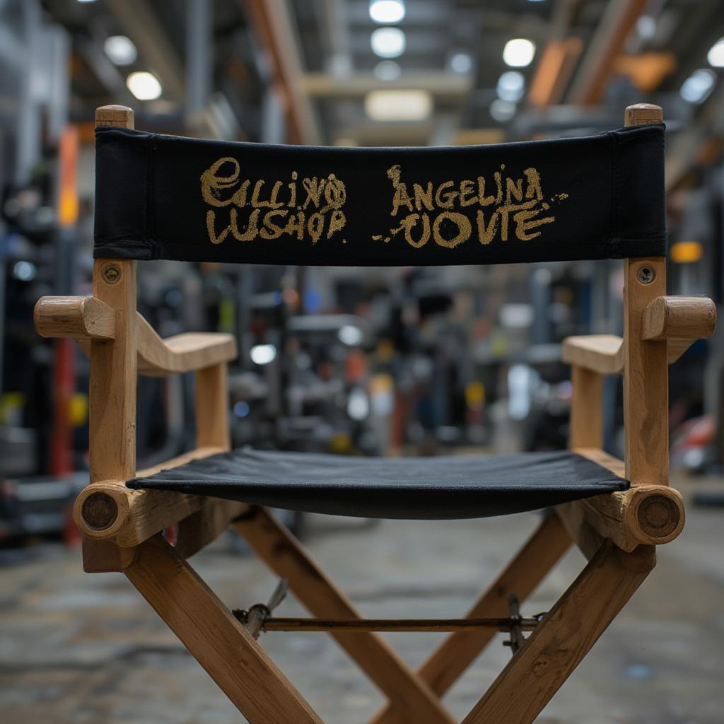 director chair with the names cillian murphy and angelina jolie on it