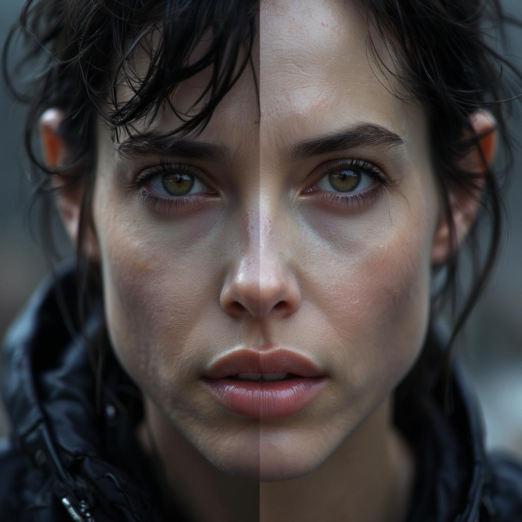 a split portrait of cillian murphy and angelina jolie showing their intensity