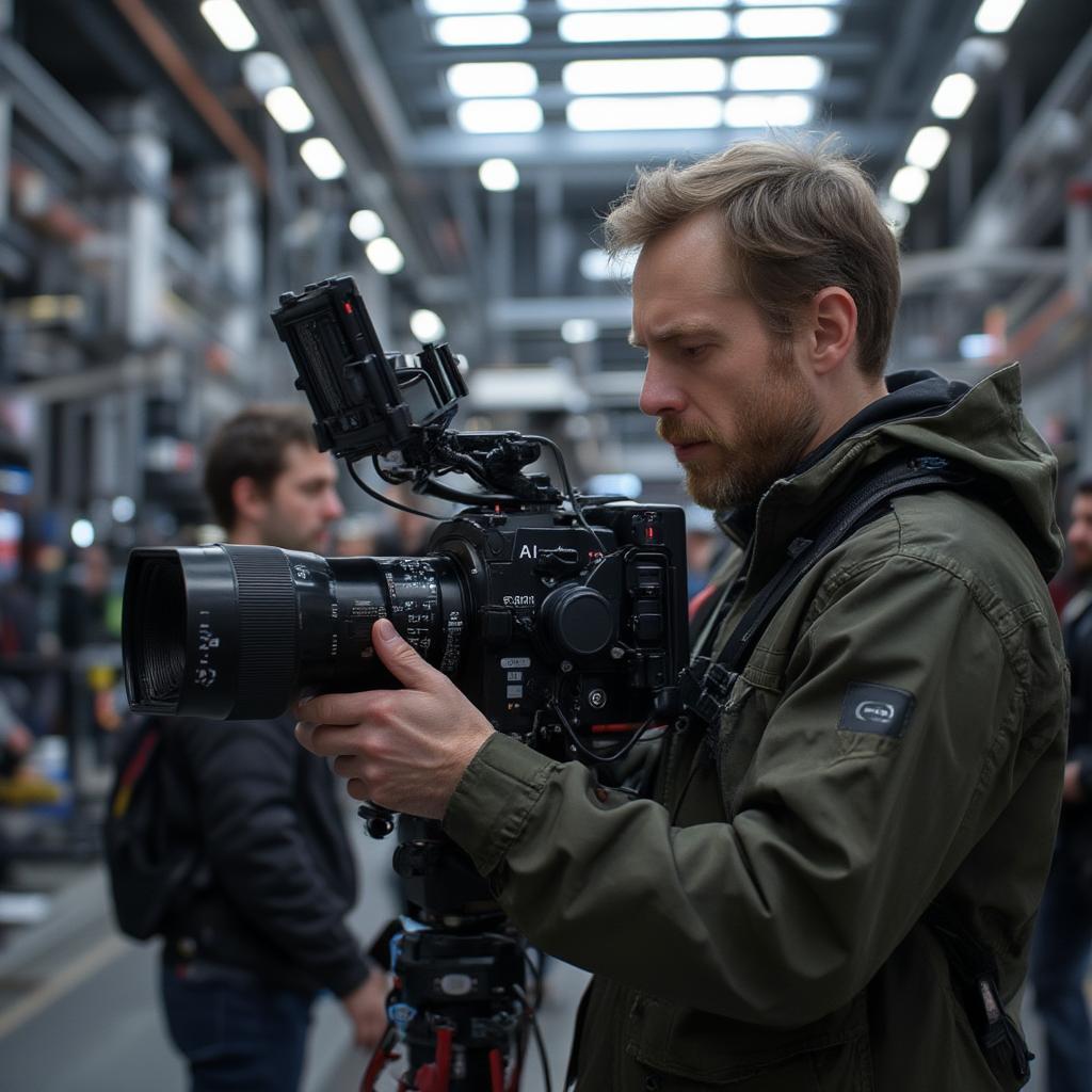 Cinematographer Operating Camera on Film Set