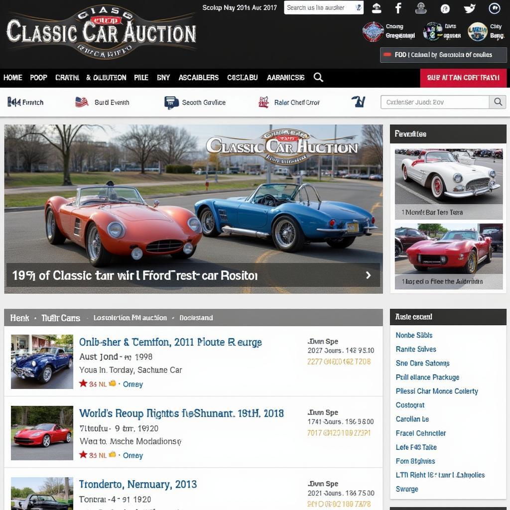 Screenshot of classic car auction website