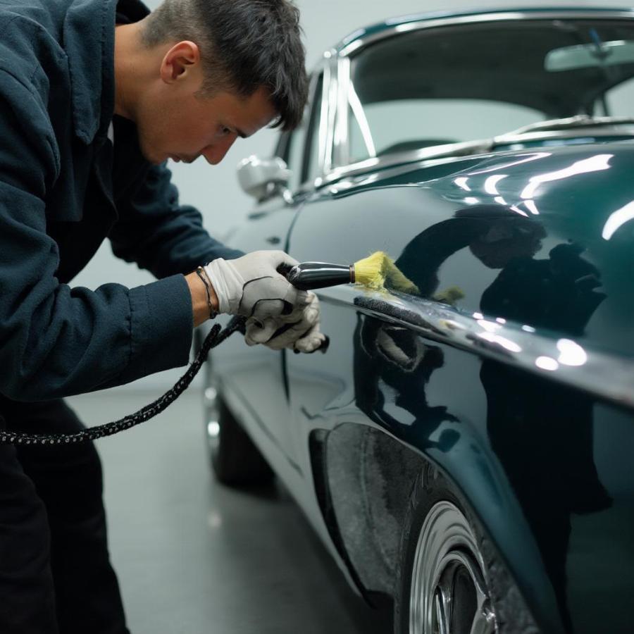 Professional detailing a classic car