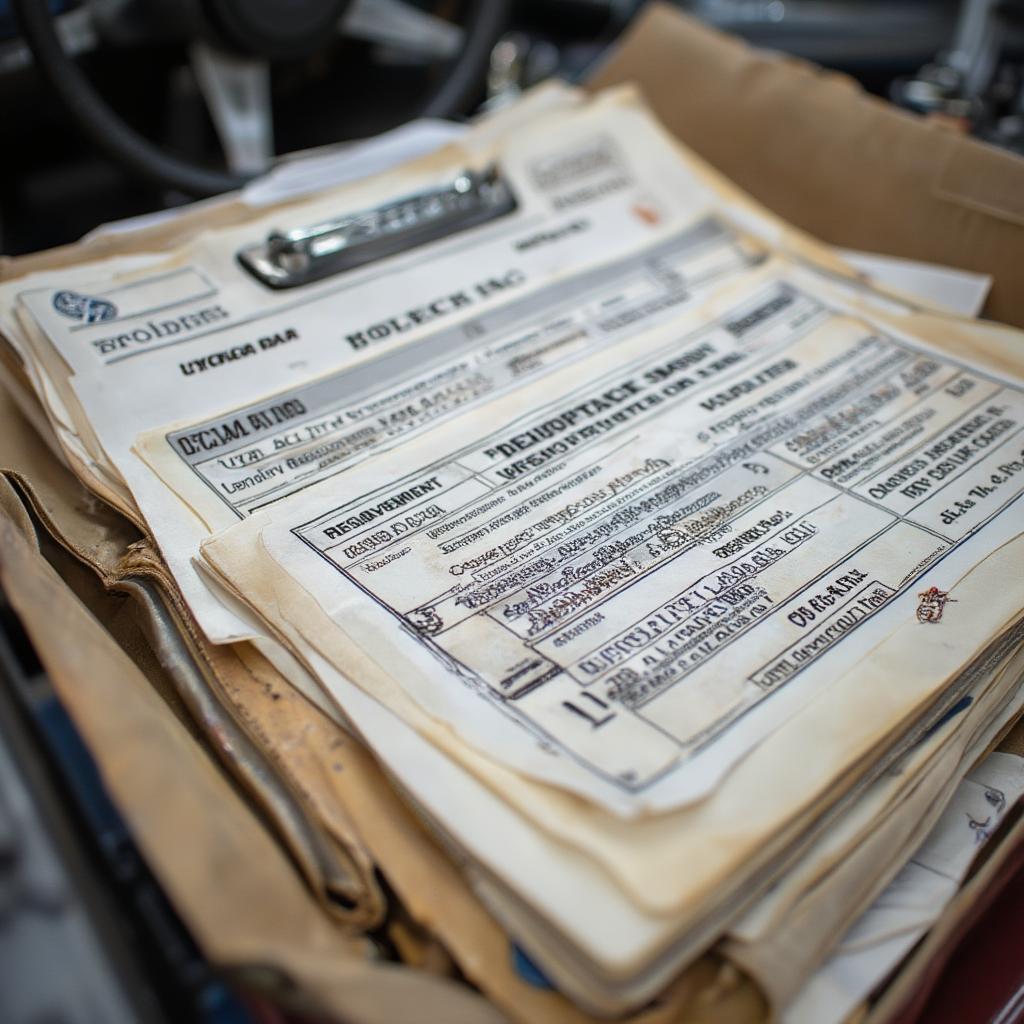 Organized Paperwork and Documentation for Classic Car Sale