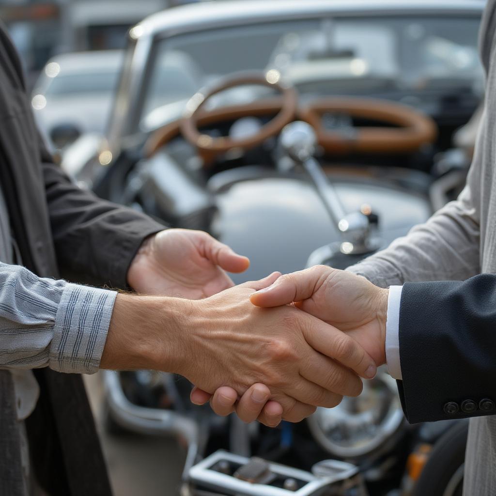 Buyer and Seller Negotiating the Price of a Classic Car