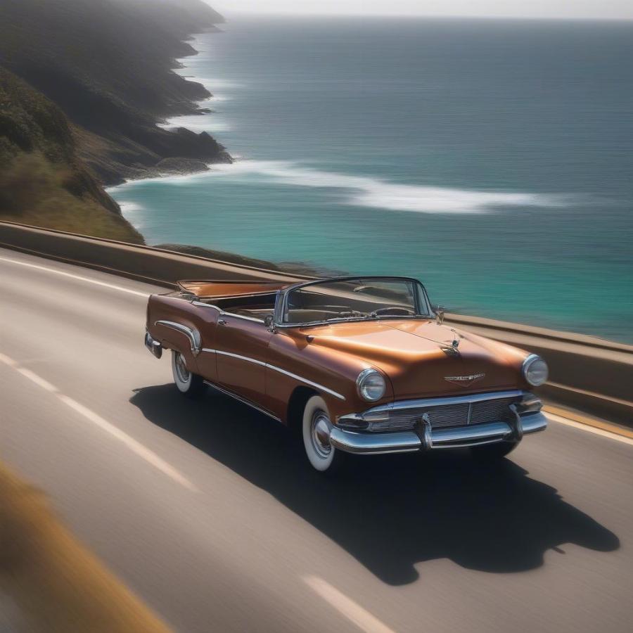 Restored Classic Car Enjoying a Scenic Road Trip