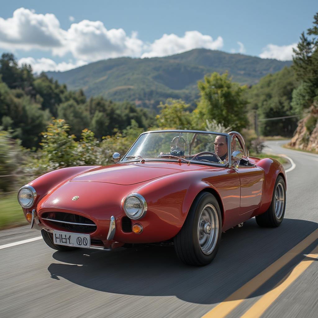 classic car on scenic road trip