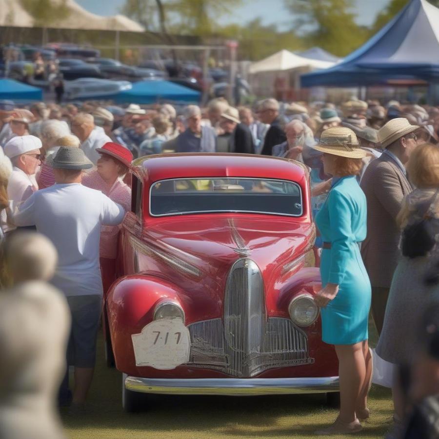 Attendees Examining a Vintage Vehicle at a Classic Car Show