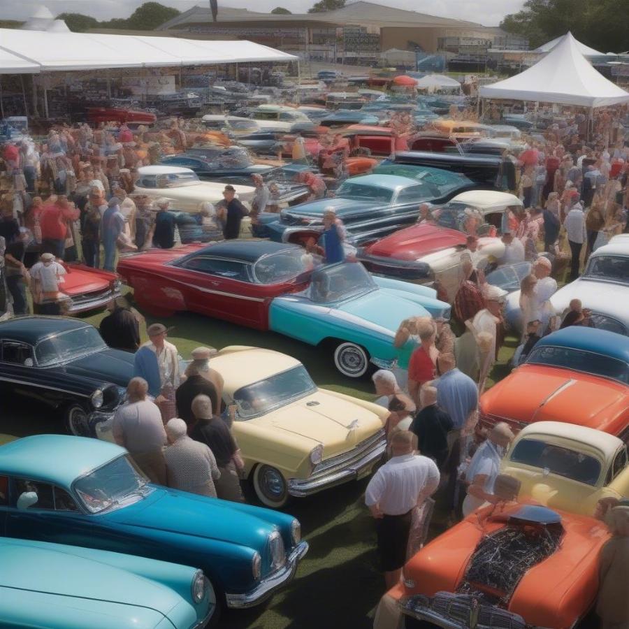 Classic Car Show Enthusiasts Admiring Vehicles