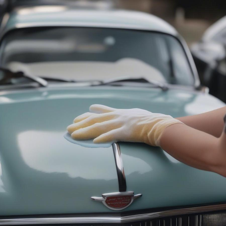 Classic Car Wash Process: Gentle Hand Washing with Microfiber Mitt