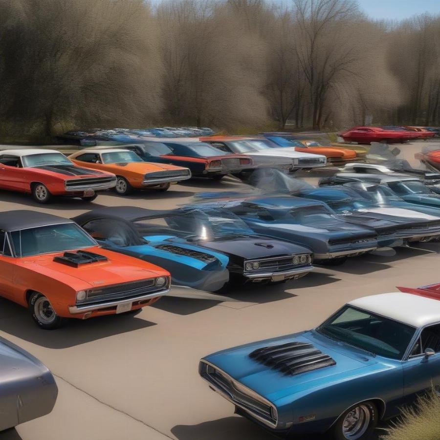 Classic Mopar Muscle Cars Lined Up for Sale