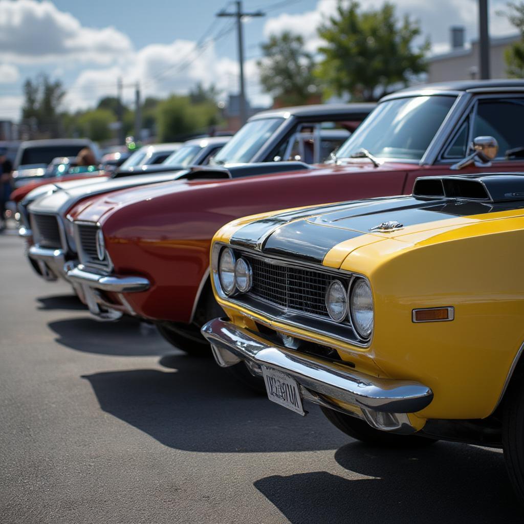 Classic American Muscle Car Lineup on Display