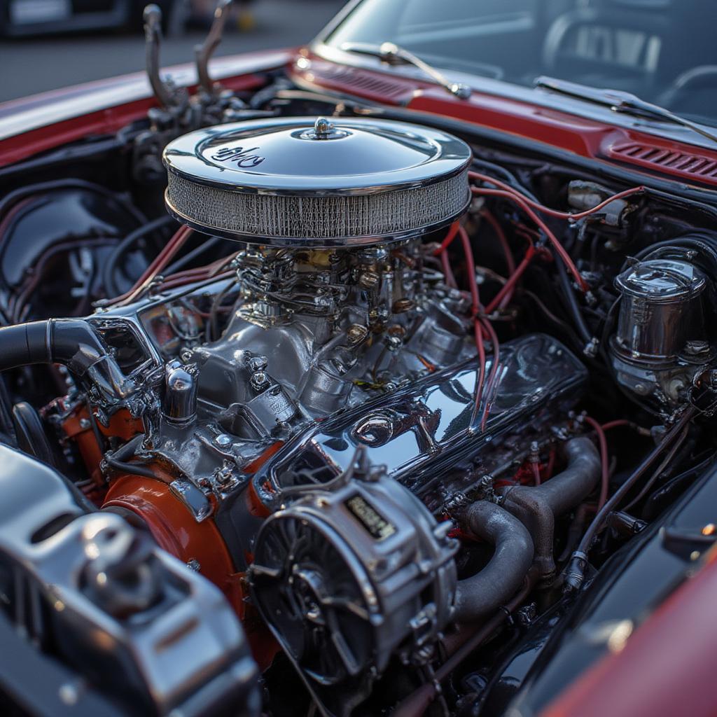 classic american muscle car with powerful engine