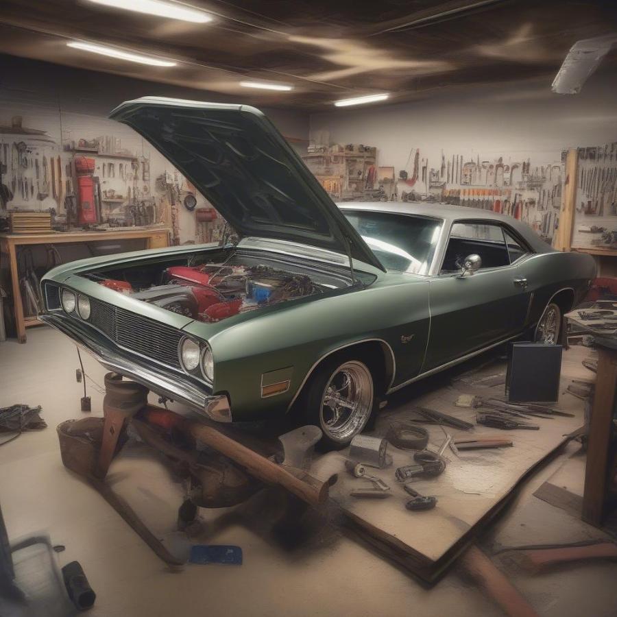 Classic Muscle Car Undergoing Restoration